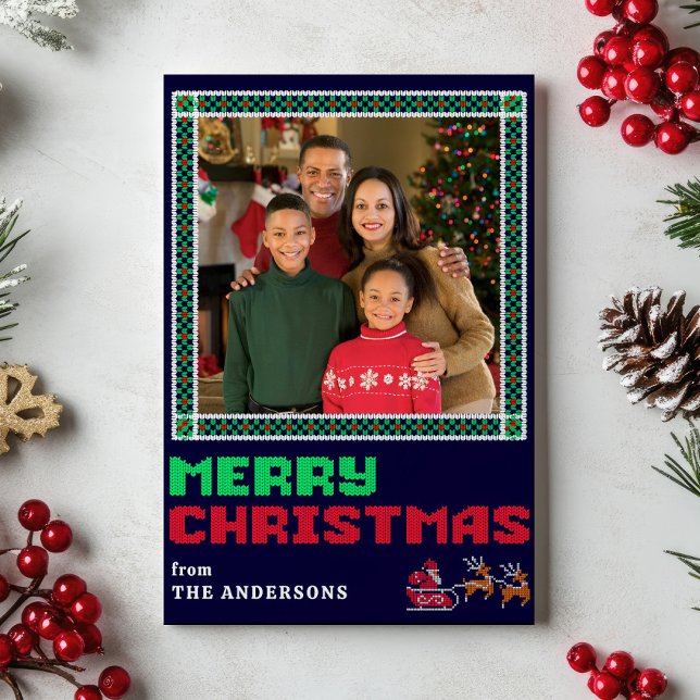Knitted Sweater Xmas Pattern Merry Christmas Photo Holiday Card (Creator Uploaded)
