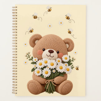 Knitted Teddy Bear with Daisy Bouquet and Cute Bee Planner