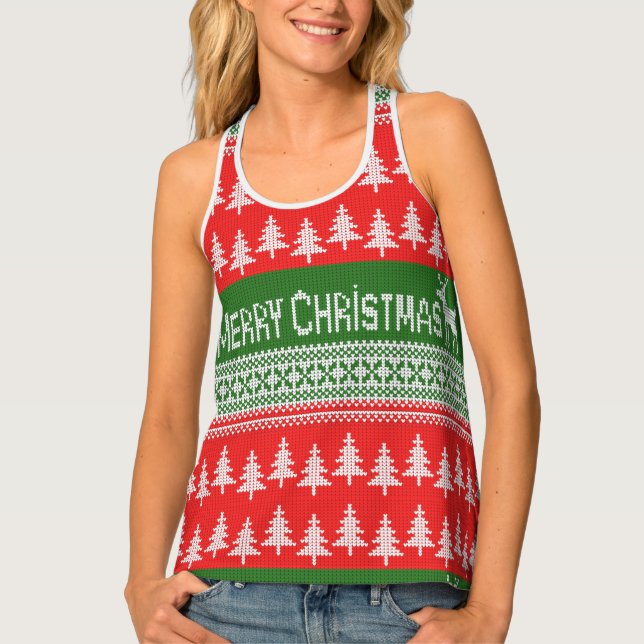Knitted Ugly Christmas Sweater for warm weather Tank Top (Front)
