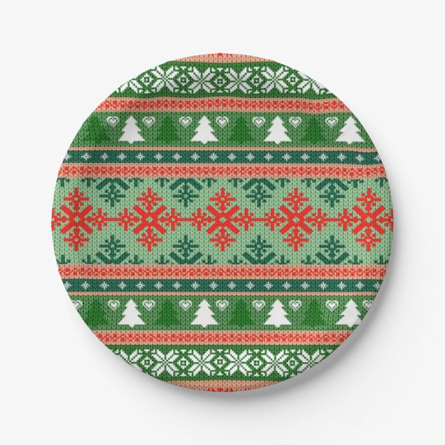knitted ugly Christmas sweater Paper Plates (Front)