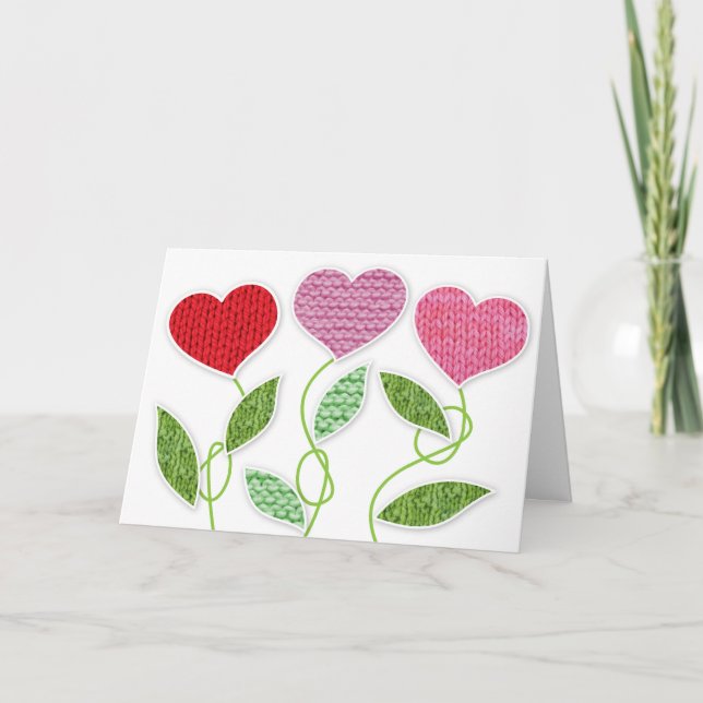 Knitted Valentine Flowers Holiday Card (Front)