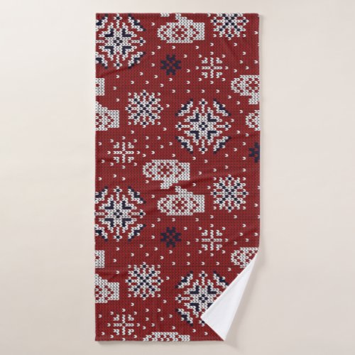 Knitted Winter Christmas Decorative Pattern Bath Towel