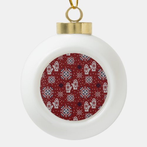 Knitted Winter Christmas Decorative Pattern Ceramic Ball Christmas Ornament