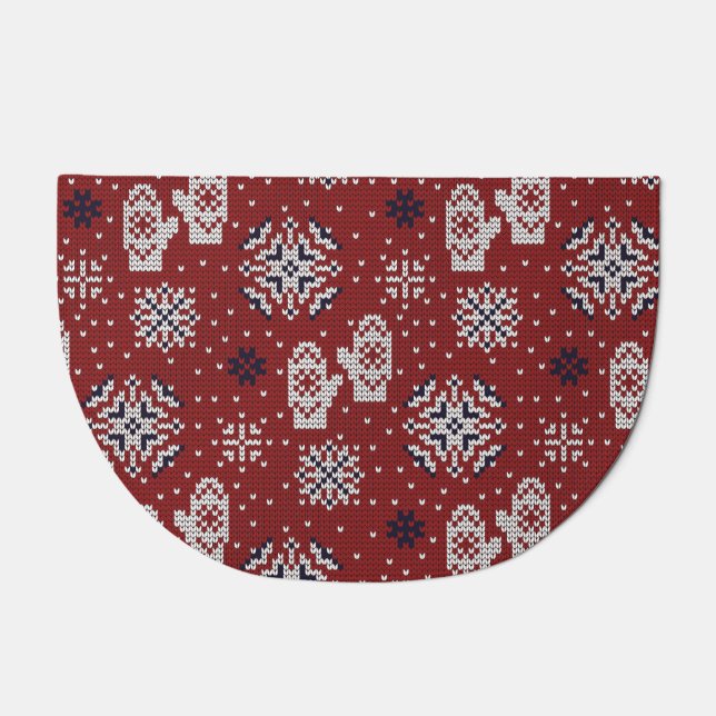 Knitted Winter Christmas Decorative Pattern Doormat (Front)