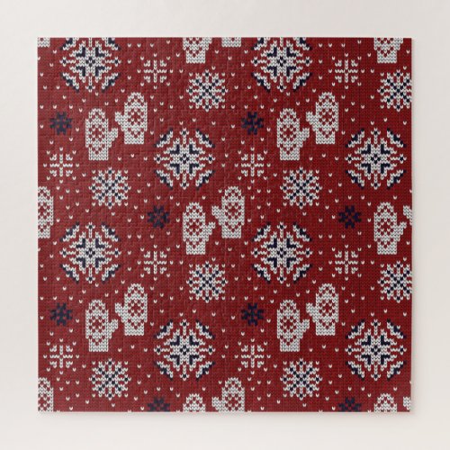 Knitted Winter Christmas Decorative Pattern Jigsaw Puzzle