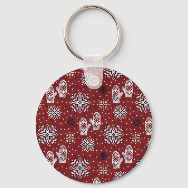 Knitted Winter Christmas Decorative Pattern Keychain (Front)