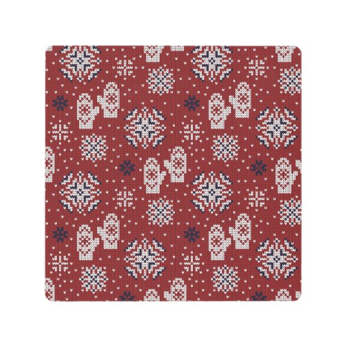 Knitted Winter Christmas Decorative Pattern Metal Print