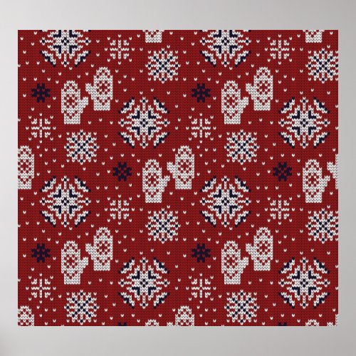 Knitted Winter Christmas Decorative Pattern Poster