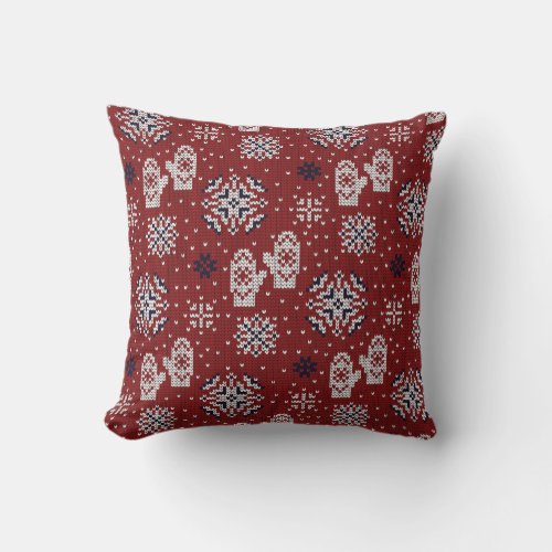 Knitted Winter Christmas Decorative Pattern Throw Pillow