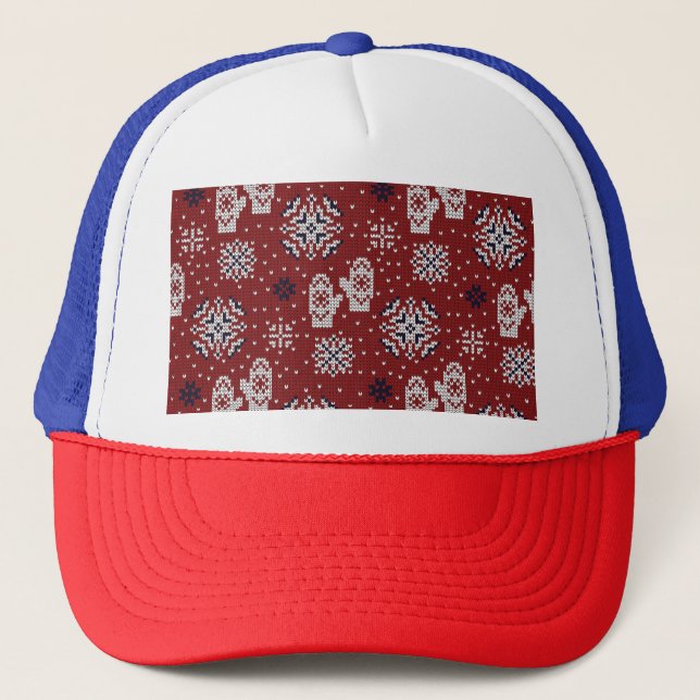 Knitted Winter Christmas Decorative Pattern Trucker Hat (Front)