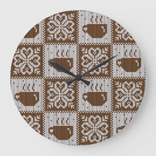 Knitted winter cups: hot beverage pattern. large clock