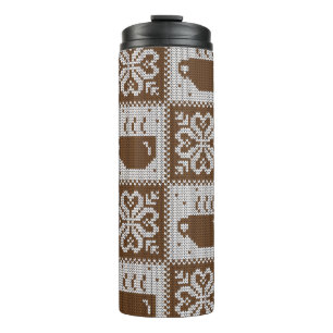 Knitted winter cups: hot beverage pattern. thermal tumbler