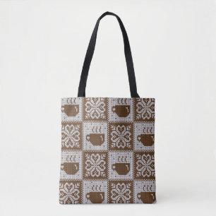 Knitted winter cups: hot beverage pattern. tote bag