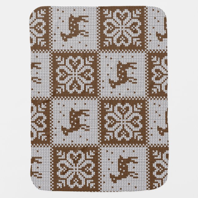 Knitted winter deers: vintage pattern. baby blanket (Front)