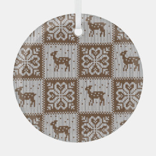 Knitted winter deers: vintage pattern. glass ornament