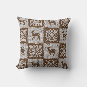 Knitted winter deers: vintage pattern. throw pillow