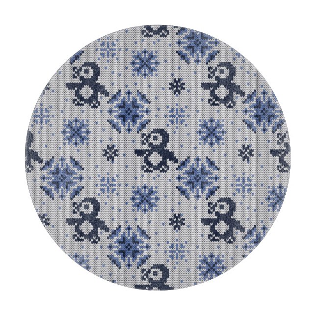 Knitted Winter Penguins Decorative Pattern Cutting Board (Front)