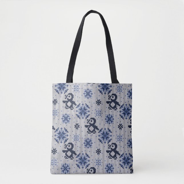 Knitted Winter Penguins Decorative Pattern Tote Bag (Front)