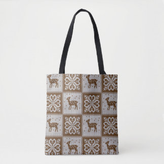 Knitted winter vintage seamless decorative pattern tote bag