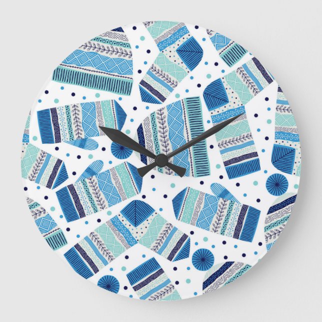 Knitted Winterwear: Cozy Seamless Pattern. Large Clock (Front)