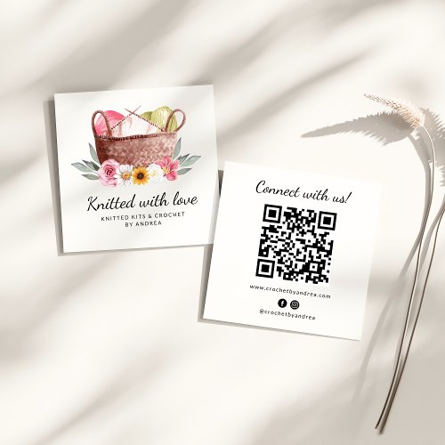 Knitted with Love Handmade Yarn Crochet Basket Square Business Card