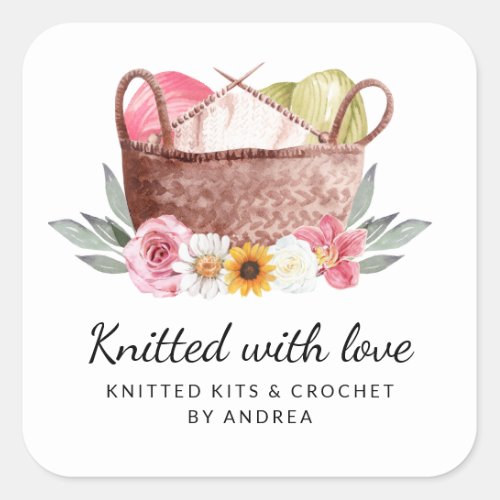 Knitted with Love Handmade Yarn Crochet Basket Square Sticker
