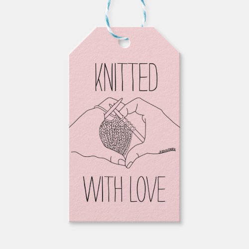 Knitted with Love Heart Hands Line Drawing Gift Tags