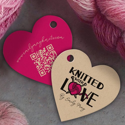 Knitted with love heart wool knit business tags