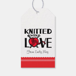 Knitted with love heart wool named gift tag