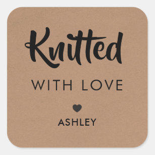 Knitted with Love Label, Handmade Gift Tag, Kraft Square Sticker