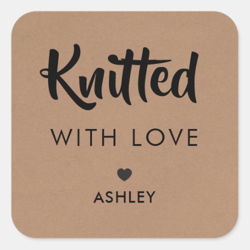 Knitted with Love Label Handmade Gift Tag Kraft Square Sticker