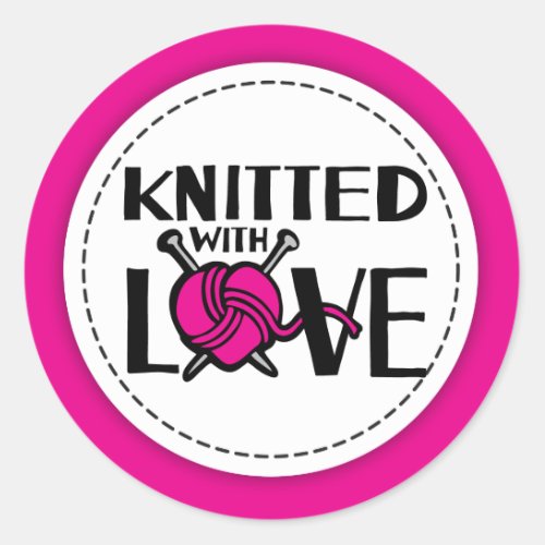 Knitted with love pink wool knitters gift stickers