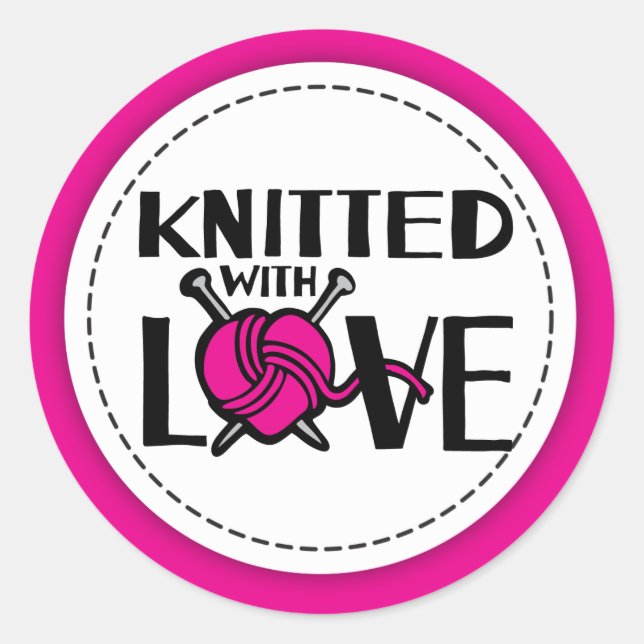 Knitted with love pink wool knitters gift stickers (Front)
