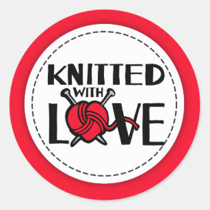 Knitted with love red wool knitters gift stickers