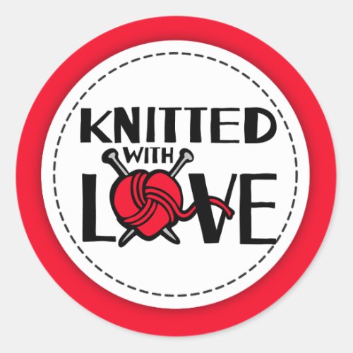 Knitted with love red wool knitters gift stickers