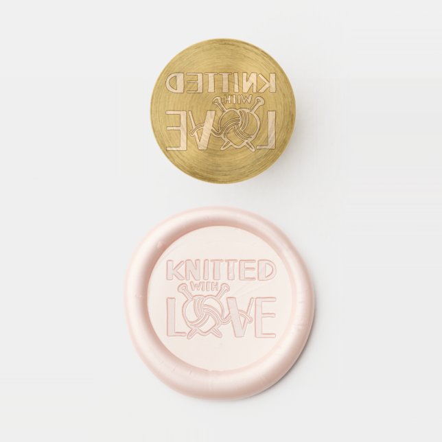 Knitted with love wool and needles wax seal stamp (Stamped)