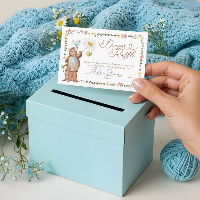 Knitted Woodland Bear Baby Shower Diaper Raffle Enclosure Card (Knitted Woodland Bear Baby Shower Diaper Raffle Enclosure Card)