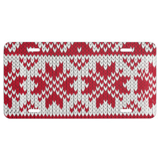 Knitted Xmas pattern in red and white License Plate