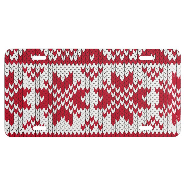 Knitted Xmas pattern in red and white License Plate (Front)