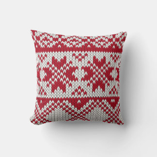 Knitted Xmas Pattern in Red & White Throw Pillow