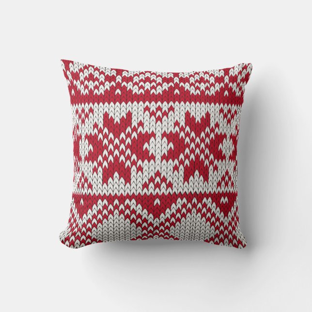 Knitted Xmas Pattern in Red & White Throw Pillow (Front)