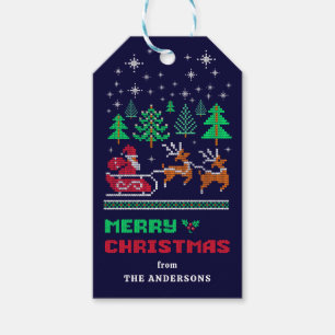 Knitted Xmas Pattern on Navy Blue Merry Christmas Gift Tags