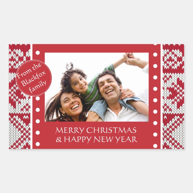 Knitted Xmas Rectangular Sticker (Front)