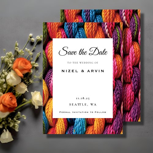 Knitted Yarn Crochet Quilt Vibrant Colorful Save The Date