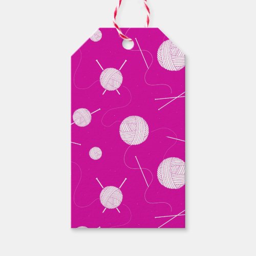 Knitter Balls of Yarn Pink White Gift Tags