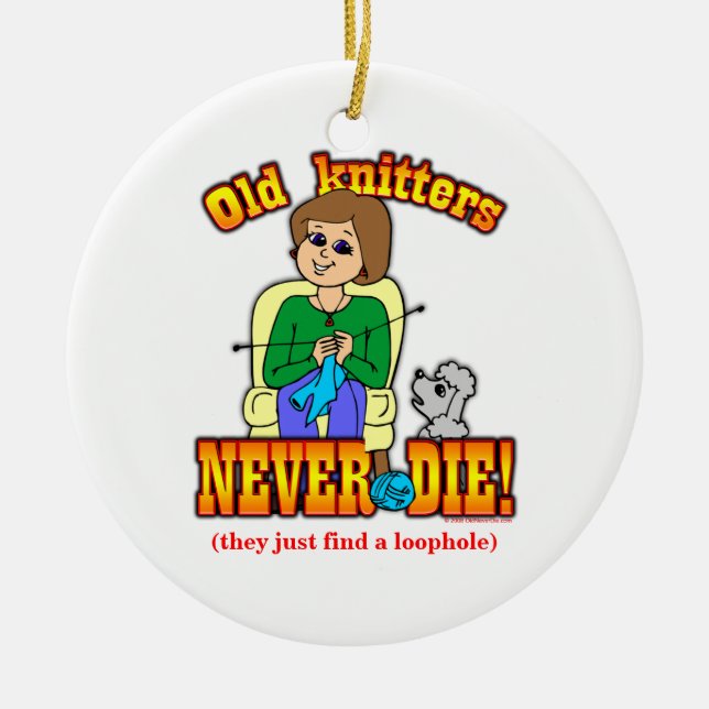 Knitter Ceramic Ornament (Front)