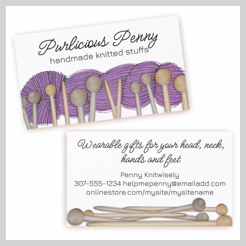 Knitting needles yarn ball crafting business ca... business card template