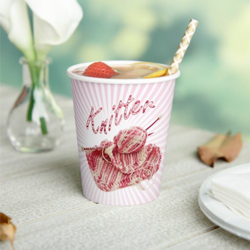 Knitter Pink and White Tweed Hand Knit Yarn   Paper Cups