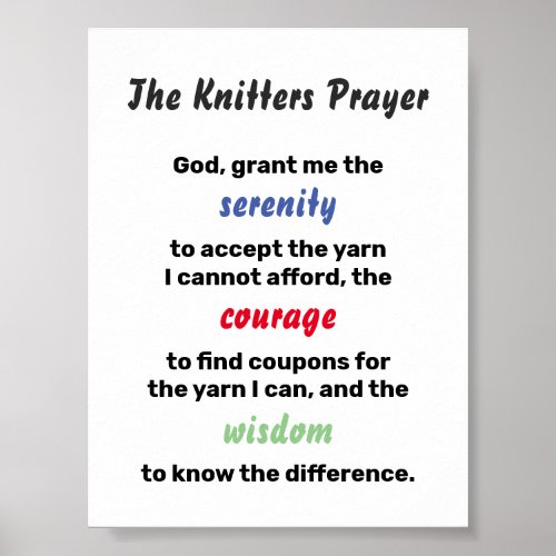 Knitters Prayer Serenity Joke Poster