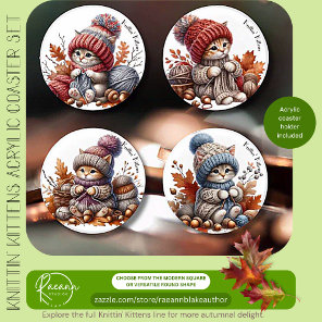 Knittin' Kitten Acrylic Coaster Set